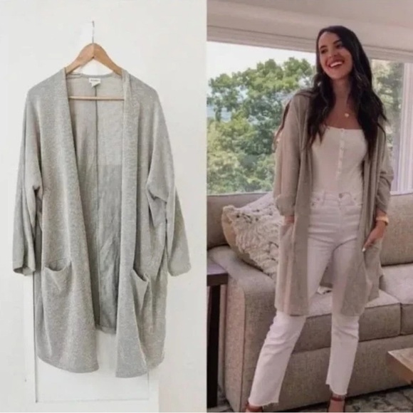 DONNI Striped Long Open Cardigan Osfa Rib Sweater Coat One Size Fits All Gray - Picture 1 of 8